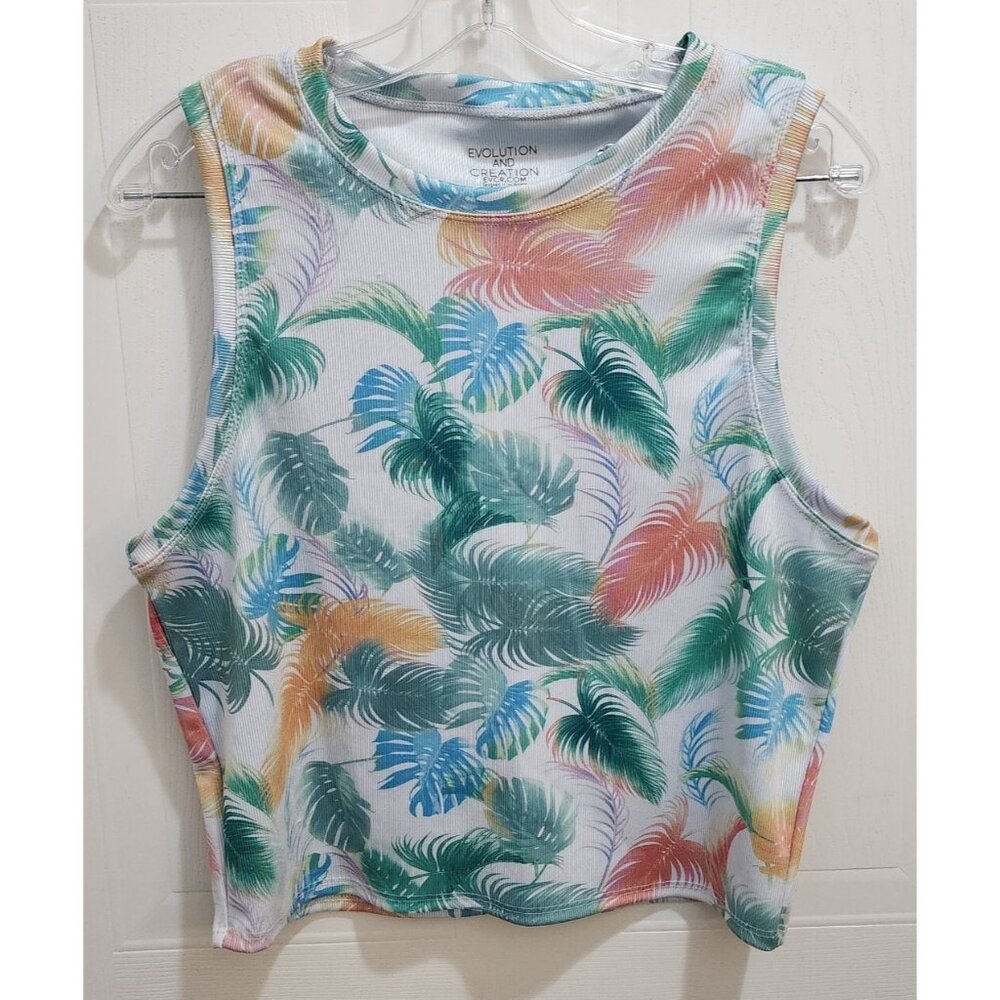 Evolution and Creation EVCR Womens Cropped Tank Top Tropical Palm Tree Print XL